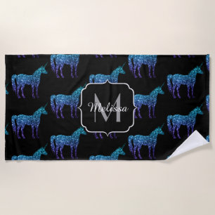 Unicorn Glitzern Aqua-blaues Omermuster Monogram Strandtuch