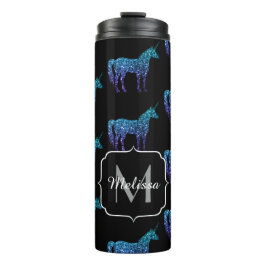 Unicorn Glitzern Aqua-blaues Omermuster Monogram Thermosbecher