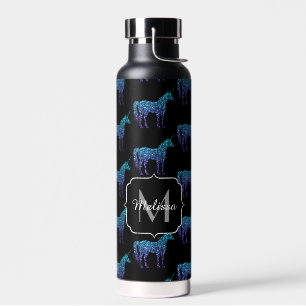 Unicorn Glitzern Aqua-blaues Omermuster Monogram Trinkflasche