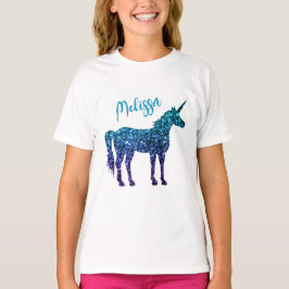 Unicorn Glitzern aqua blue ombre Ihr Name T-Shirt