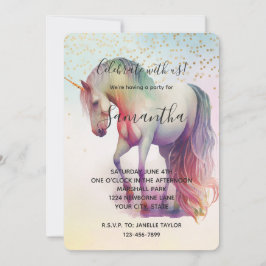 Unicorn Gold Confetti Sparkle Geburtstag Einladung