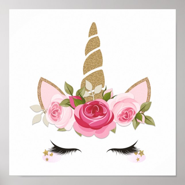 Unicorn Gold Floral Niedlich Trendy Poster (Vorne)