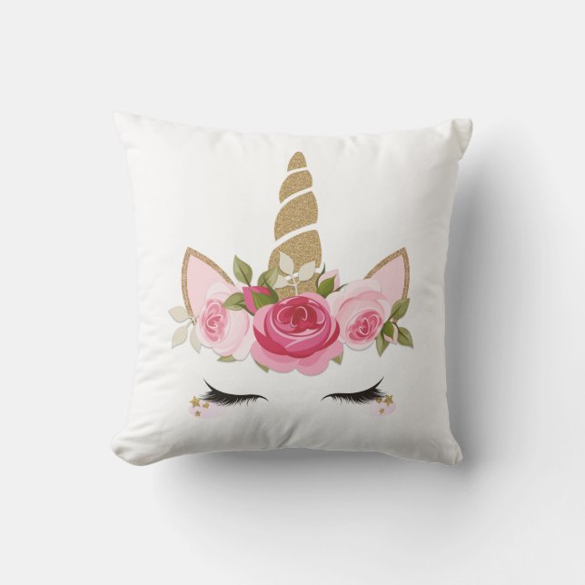 Unicorn Gold Floral Niedlich Trendy Throw Kissen (Vorderseite)