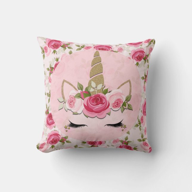 Unicorn Gold Floral Rose Niedlich Trendy Throw Kis Kissen (Vorderseite)