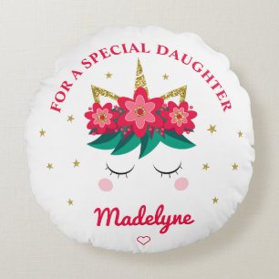 Unicorn Gold Glitzer Daughter Weihnachten Rundes Kissen