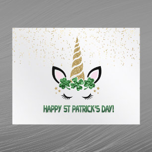 Unicorn Gold Green Kleeblatt St Patricks Day Feiertagspostkarte