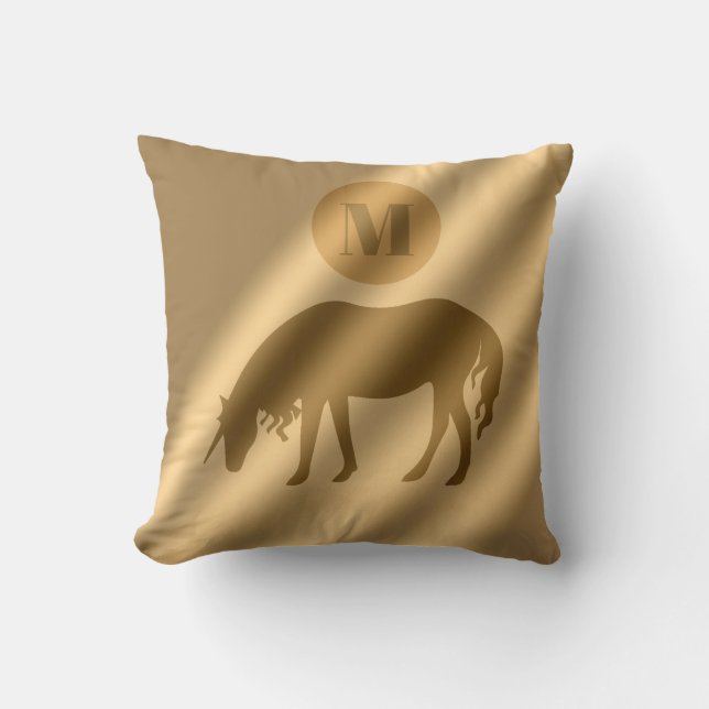 Unicorn Gold Luxury Monogram Kissen (Vorderseite)