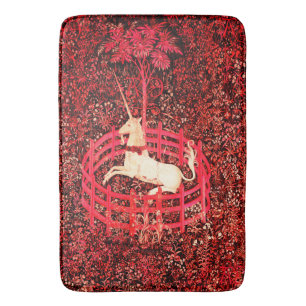 UNICORN GOTHIC FANTASY BLUME, RED FLORAL MOTIFS BADEMATTE