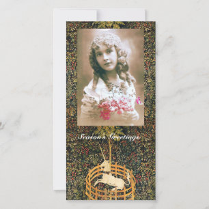 UNICORN GOTHIC FANTASY GREEN FLORAL Christmas Feiertagskarte