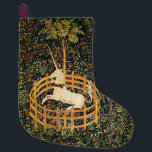 UNICORN-GOTISCHE FANTASIE-BLUMEN, BLUMENmotive Großer Weihnachtsstrumpf<br><div class="desc">1495-1505 SüdNetherland. Gefangengenommenes Einhorn. Grüne BlumenWirbels-Blumen mit einem weißen sitzenden Unicorn,  digitale Ausarbeitung von der antiken Tapisserie.</div>