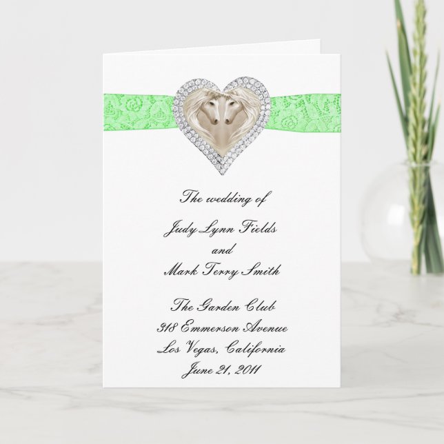 Unicorn Green Lace Wedding Program Card Programm (Vorderseite)