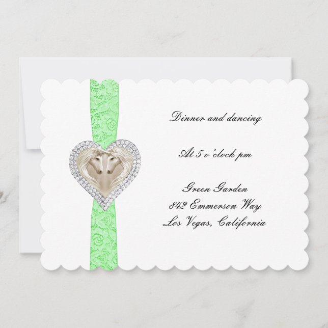 Unicorn Green Lace Wedding Reception Card Einladung (Vorderseite)