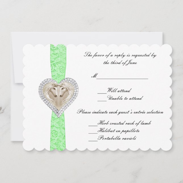Unicorn Green Lace Wedding Response Card Einladung (Vorderseite)