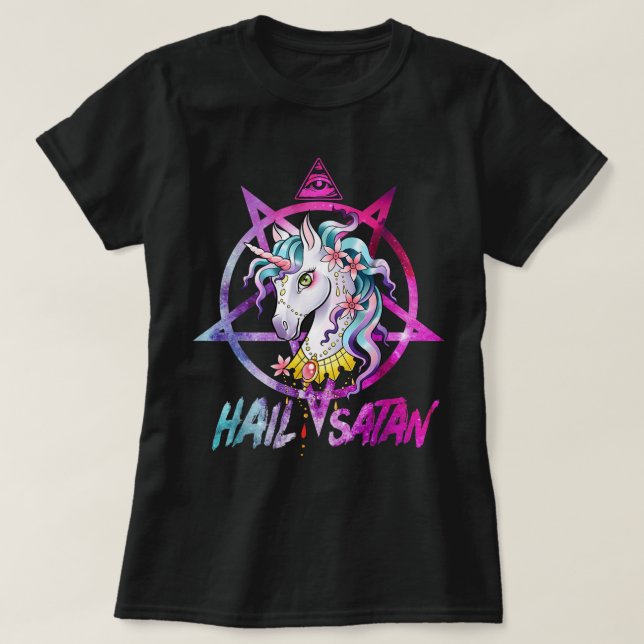 Unicorn Hail Satan Death Metal Rainbow Rave Männer T-Shirt (Design vorne)