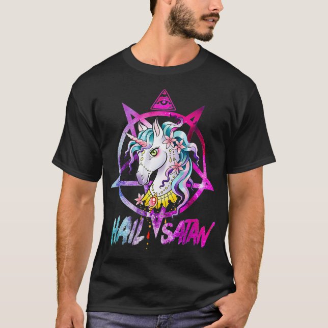 Unicorn Hail Satan Death Metal Rainbow Rave Männer T-Shirt (Vorderseite)