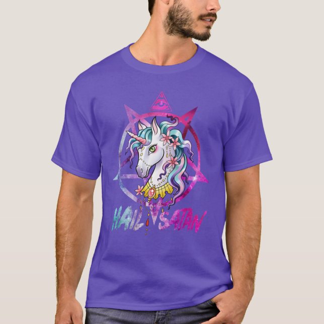 Unicorn Hail Satan Death Metal Rainbow shirt Rave  (Vorderseite)