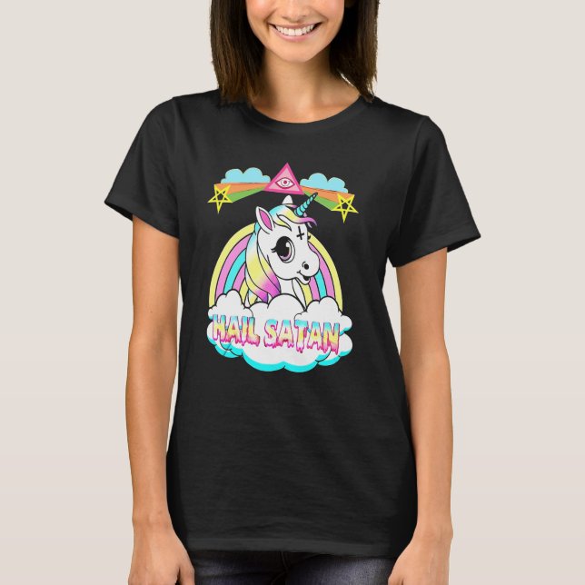 Unicorn Hail Satan Death Metal Rainbown Tshirt (Vorderseite)