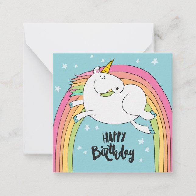 Unicorn Happy Birthday Mitteilungskarte (Vorderseite)