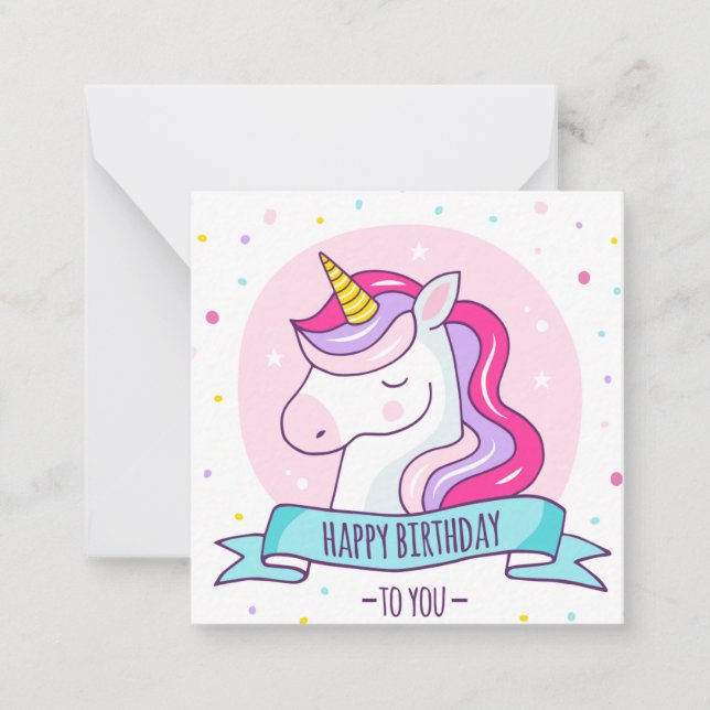 Unicorn Happy Birthday Mitteilungskarte (Vorderseite)