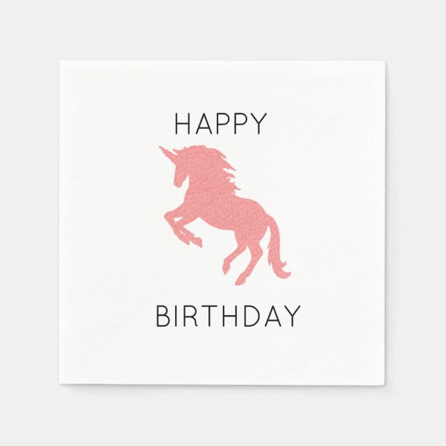 Unicorn Happy Birthday Pink Malerei Napkin Serviette (Vorderseite)