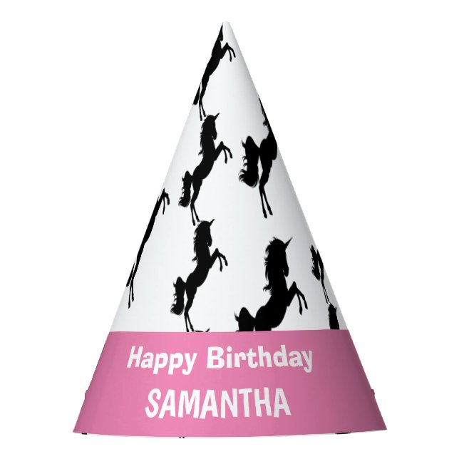Unicorn Happy Birthday Pink Party Hat Partyhütchen (Vorderseite)