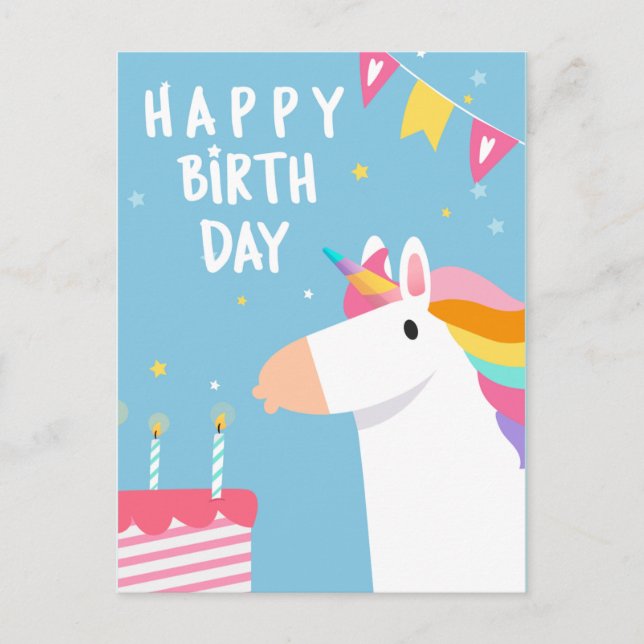 Unicorn Happy Birthday Postkarte (Vorderseite)