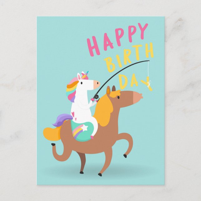 Unicorn Happy Birthday Postkarte (Vorderseite)