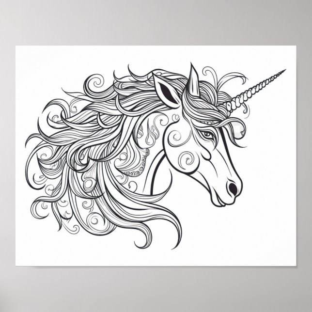 Unicorn Head Zeichnend klein Poster (Vorne)