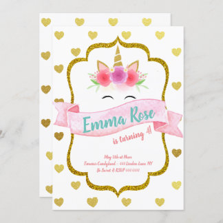 Unicorn Heart Birthday Party Einladung