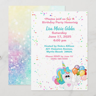 Unicorn Holding Balloons Geburtstag Einladung