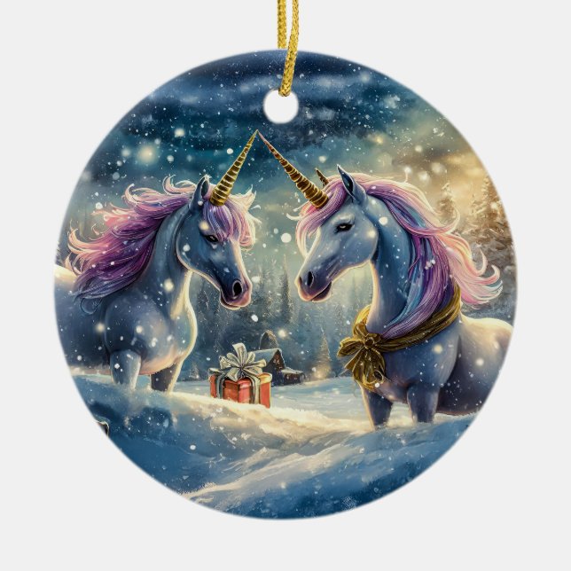 Unicorn Holiday Design von Rich AMeN Gill Keramik Ornament (Vorne)