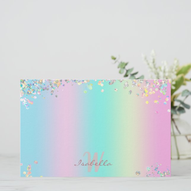 Unicorn Holographic Glitzer Briefpapier (Stehend Vorderseite)
