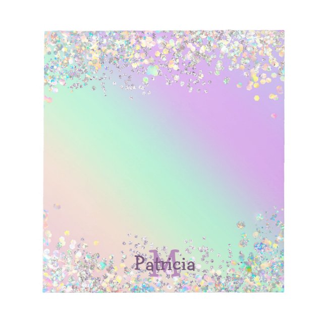Unicorn Holographic Glitzer Notizblock (Vorderseite)