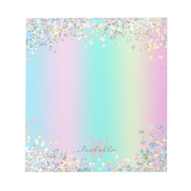 Unicorn Holographic Glitzer Notizblock (Vorderseite)