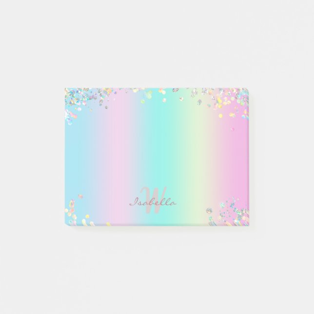 Unicorn Holographic Glitzer Post-it Klebezettel (Vorderseite)