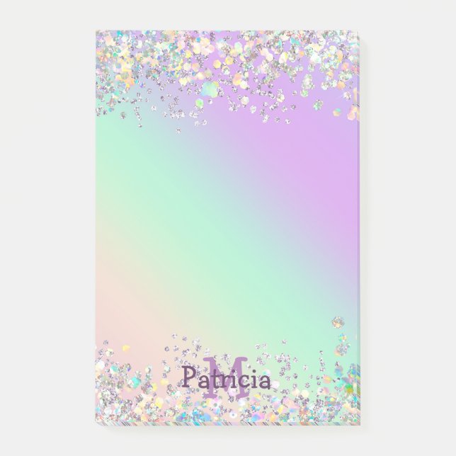 Unicorn Holographic Glitzer Post-it Klebezettel (Vorderseite)
