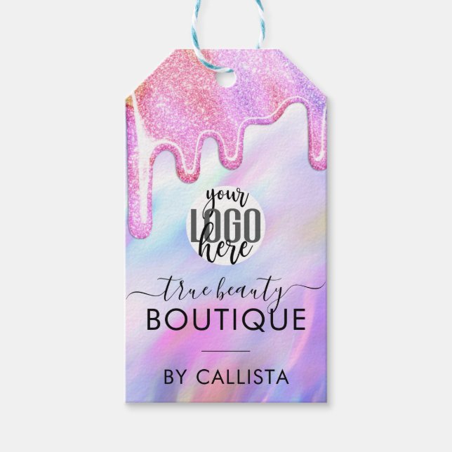 Unicorn Holographic Glitzer Tropfen Logo-Bekleidun Geschenkanhänger (Vorderseite)