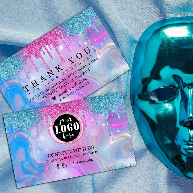 Unicorn Holographic Glitzer Tropfen vielen Dank Visitenkarte (love just for you. 💖✨ #CustomerAppreciation #ThankYou #SpecialOffer #ShopWithUs)