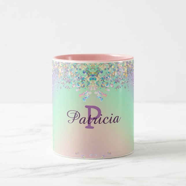 Unicorn Holographic Glitzer Zweifarbige Tasse (Mittel)