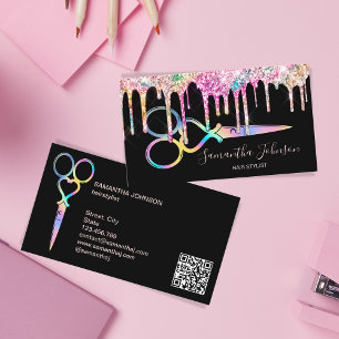 Unicorn Holographic Hairstylist Friseur QR cod Visitenkarte