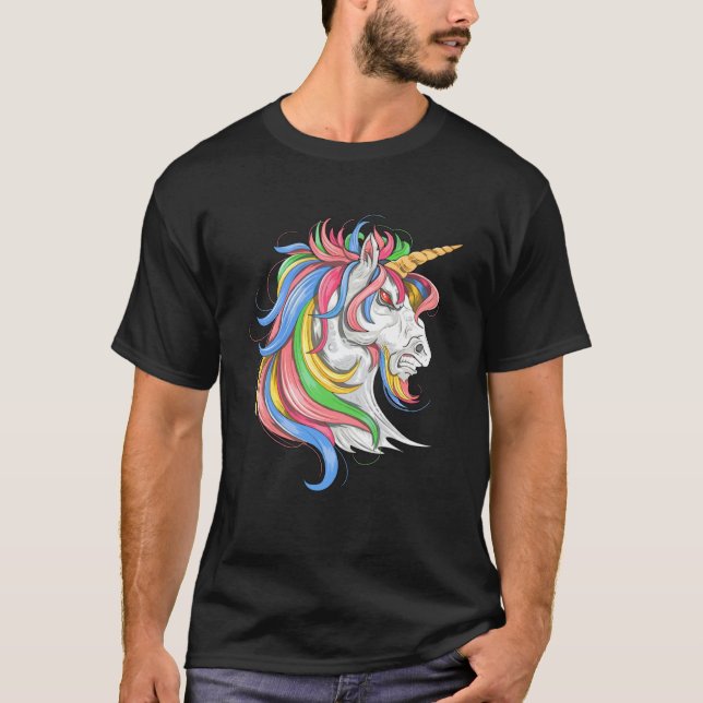 Unicorn horse face Horror scary Halloween T-Shirt (Vorderseite)