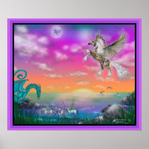 Unicorn Horse Pony Equine Dragon Dolphin Poster