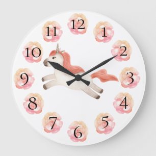 Unicorn Hübsche Girly Pastel Blumenuhr Große Wanduhr