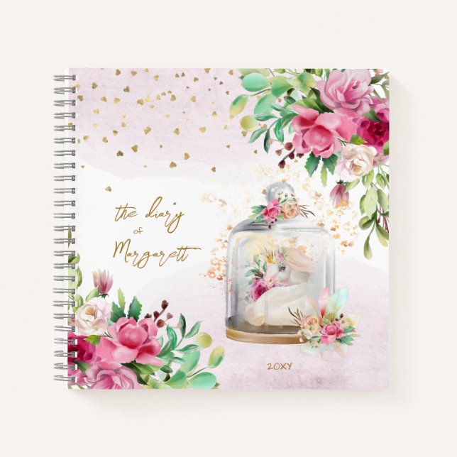 Unicorn Illustration Girl Daily Sketchbook Notizbuch (Vorderseite)