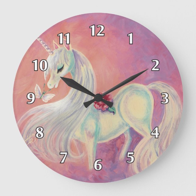 Unicorn In Blush Of Dawn Große Wanduhr (Vorderseite)