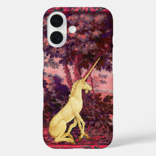 UNICORN IN HOLZLANDSCHAFT,BÄUME,PINKBLAU iPhone 16 HÜLLE