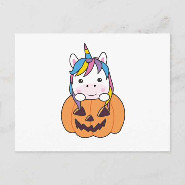 Unicorn in Pumpkin Niedliche Einhörner Frohe Hallo Postkarte (Vorderseite)