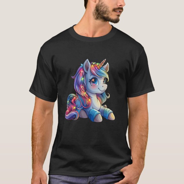 Unicorn in Weihnachtsbeleuchtung einhorn Xmas K T-Shirt (Vorderseite)