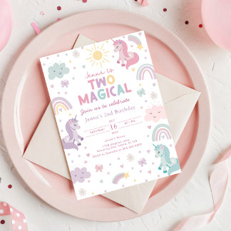 Unicorn Invitation Two Magical. Girls 2nd Birthday Einladung