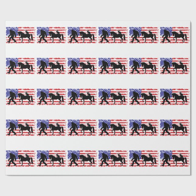 Unicorn, Jackalope, Bigfoot and the American Flag Geschenkpapier (Flach)